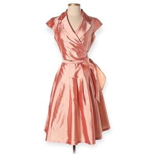 Jones New York cap sleeve pink Sz 4 faux wrap dress knee length formal black tie